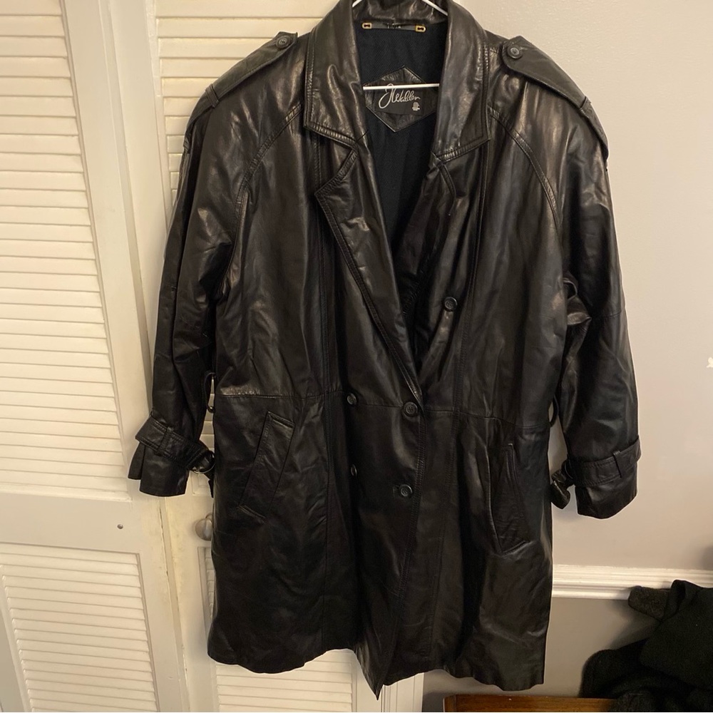 Vintage J Walden black leather overcoat